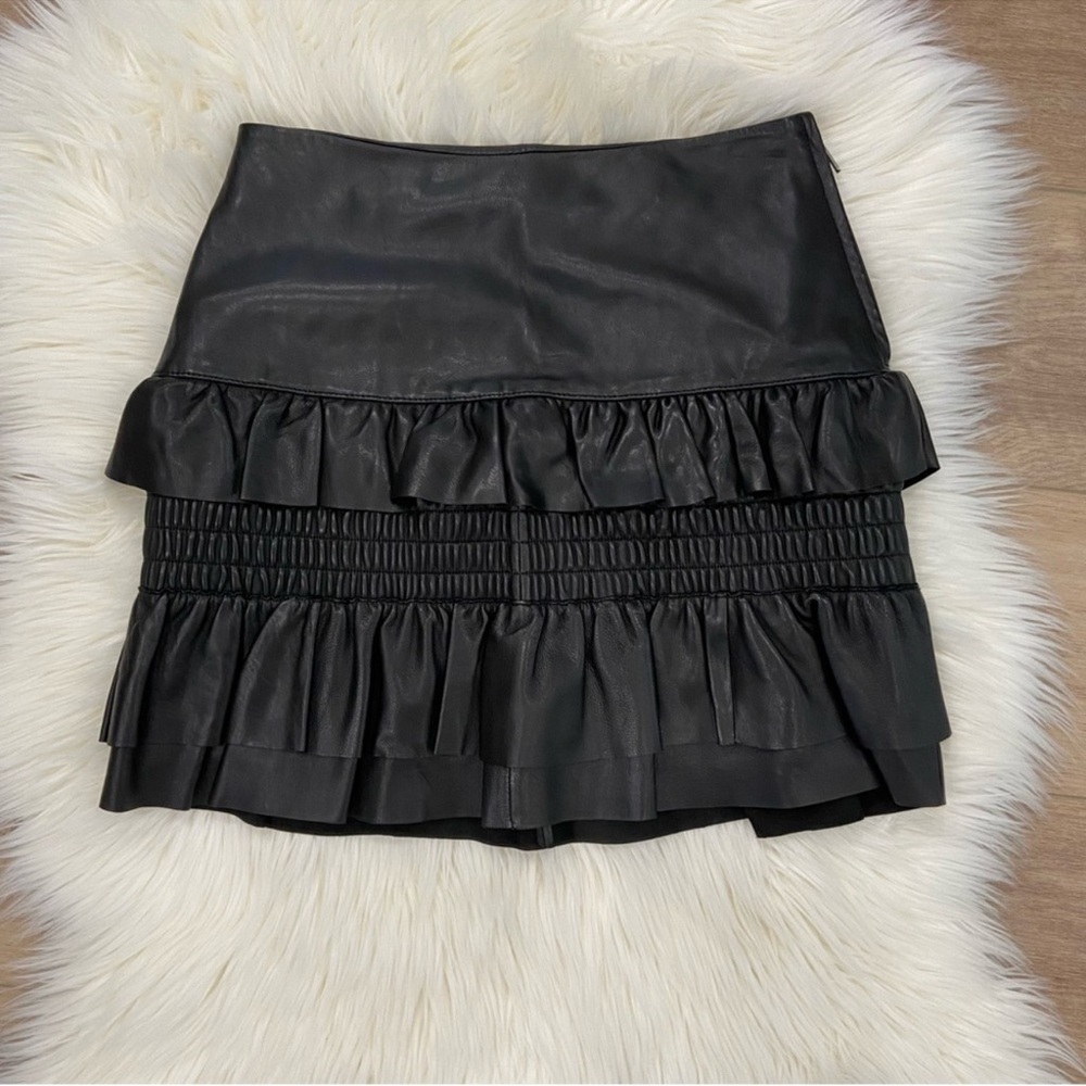 Maje Jupia Smocked Ruffled Mini Skirt Soft Lamb L… - image 3